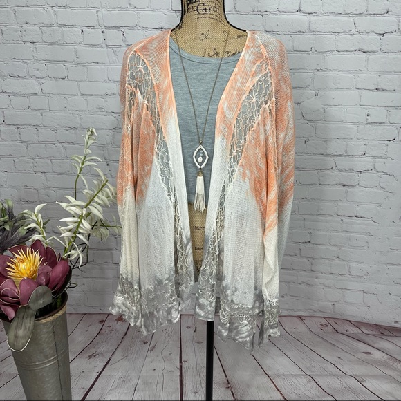 Sundance Dip Dyed Boho Sheer Long Sleeve Mesh Lace Kimono - Picture 3 of 12